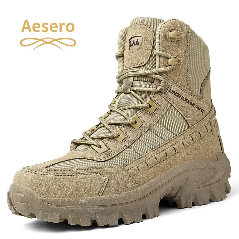 Aesero 남성 하이탑등산화 방수 미끄럼 방지 트레킹화 전투화