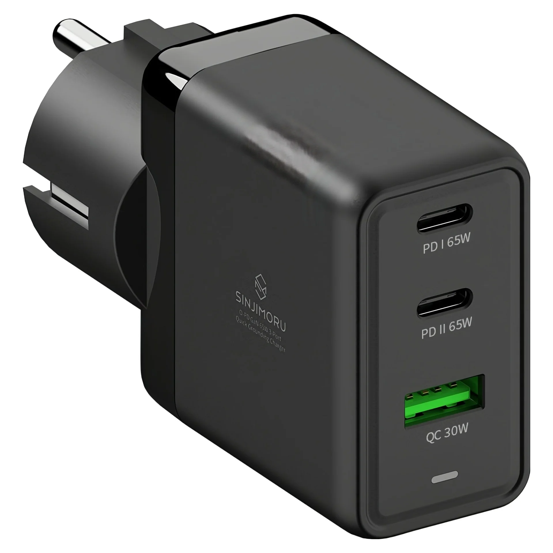 신지모루 O PD 65W GaN 3포트 초고속 접지 충전기, 블랙, 1개