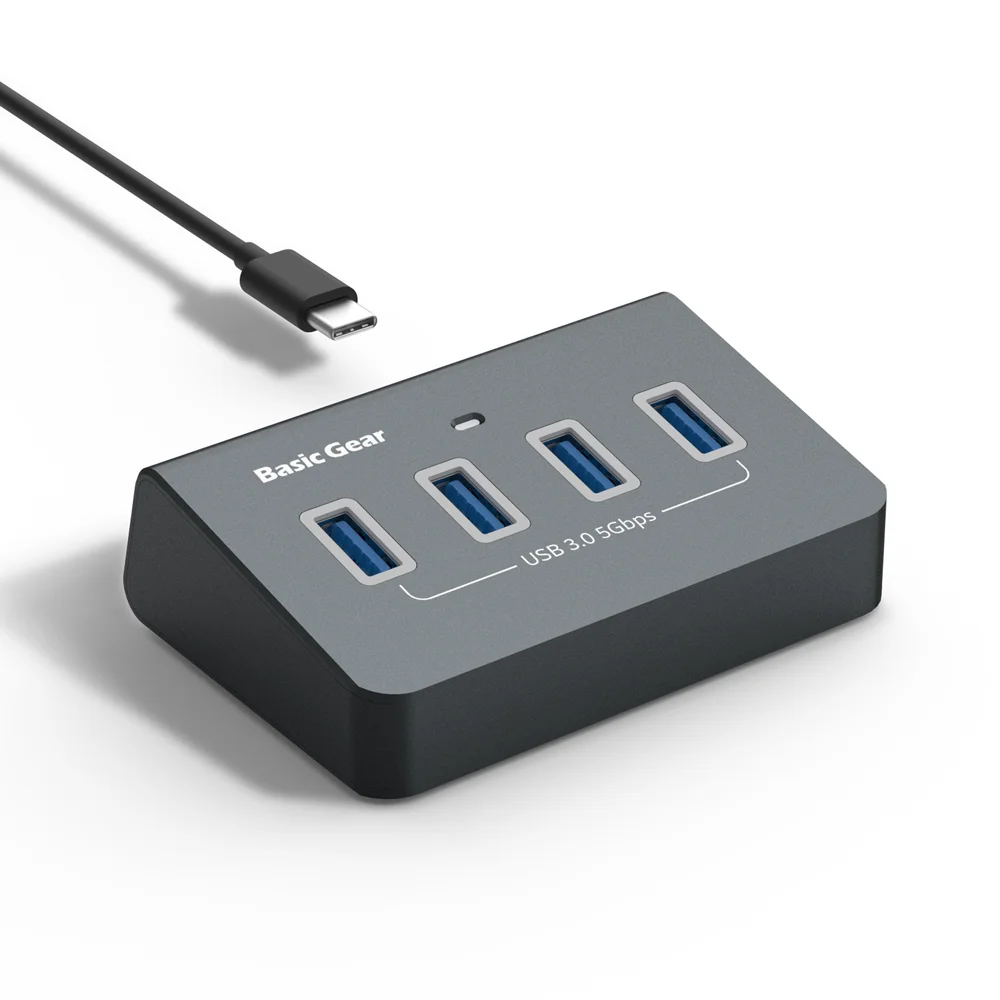 베이직기어 4포트 무전원 USB 3.0 허브 1.5m, 스페이스 그레이,