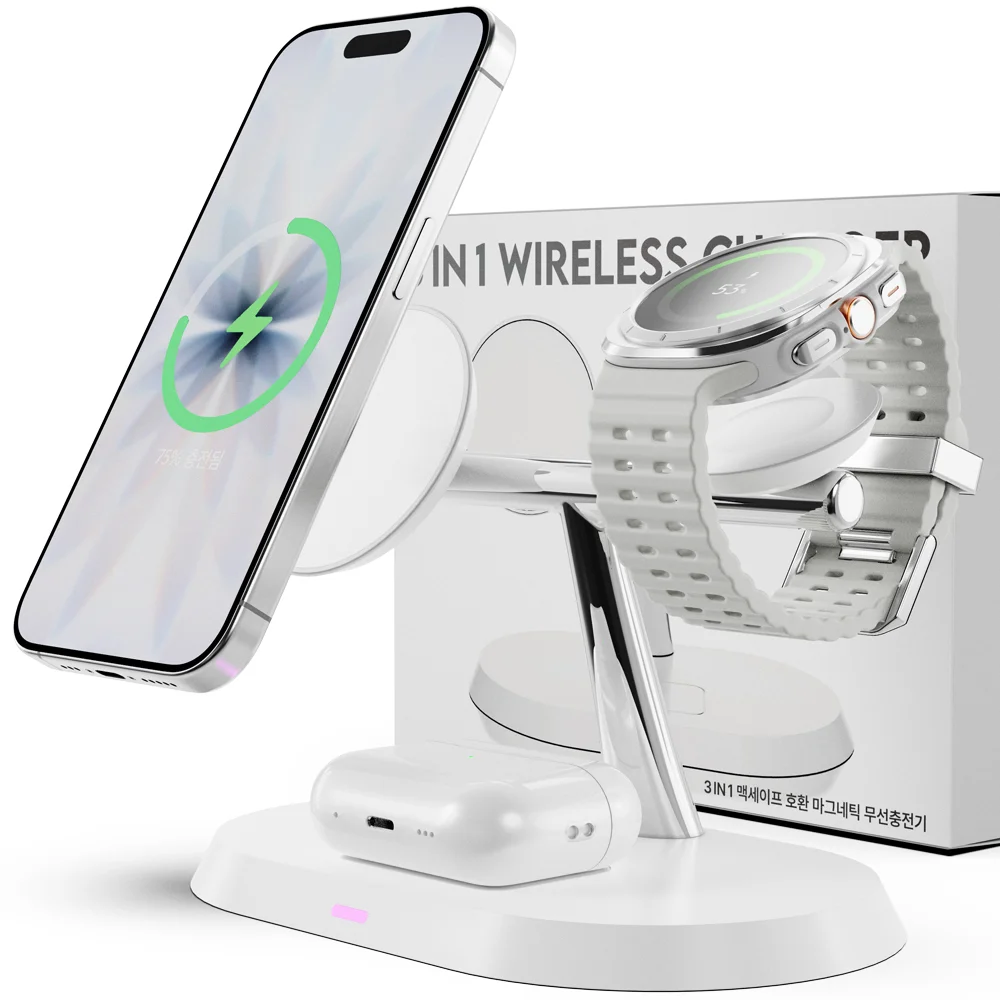 누아트 3in1 애플워치 갤럭시워치 호환 맥세이프 마그네틱 무선충전기,